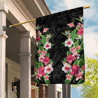 Hawaii Tropical Flowers Garden Flag Black Polynesian Tattoo Art