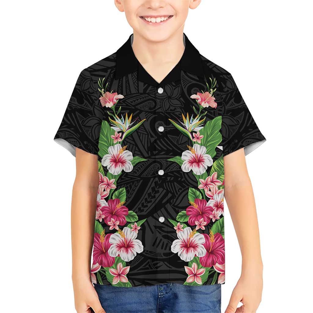 Hawaii Tropical Flowers Hawaiian Shirt Black Polynesian Tattoo Art