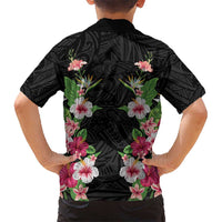 Hawaii Tropical Flowers Hawaiian Shirt Black Polynesian Tattoo Art