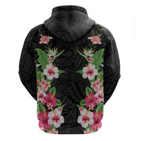 Hawaii Tropical Flowers Hoodie Black Polynesian Tattoo Art