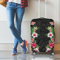Hawaii Tropical Flowers Luggage Cover Black Polynesian Tattoo Art