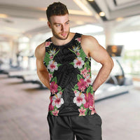Hawaii Tropical Flowers Men Tank Top Black Polynesian Tattoo Art