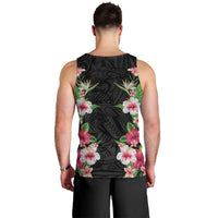Hawaii Tropical Flowers Men Tank Top Black Polynesian Tattoo Art