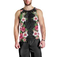 Hawaii Tropical Flowers Men Tank Top Black Polynesian Tattoo Art