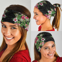 Hawaii Tropical Flowers Neck Gaiter Black Polynesian Tattoo Art