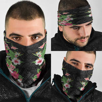 Hawaii Tropical Flowers Neck Gaiter Black Polynesian Tattoo Art