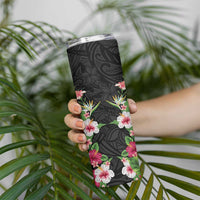 Hawaii Tropical Flowers Skinny Tumbler Black Polynesian Tattoo Art
