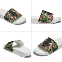 Hawaii Tropical Flowers Slide Sandals Black Polynesian Tattoo Art