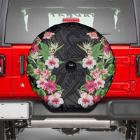 Hawaii Tropical Flowers Spare Tire Cover Black Polynesian Tattoo Art