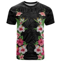 Hawaii Tropical Flowers T Shirt Black Polynesian Tattoo Art