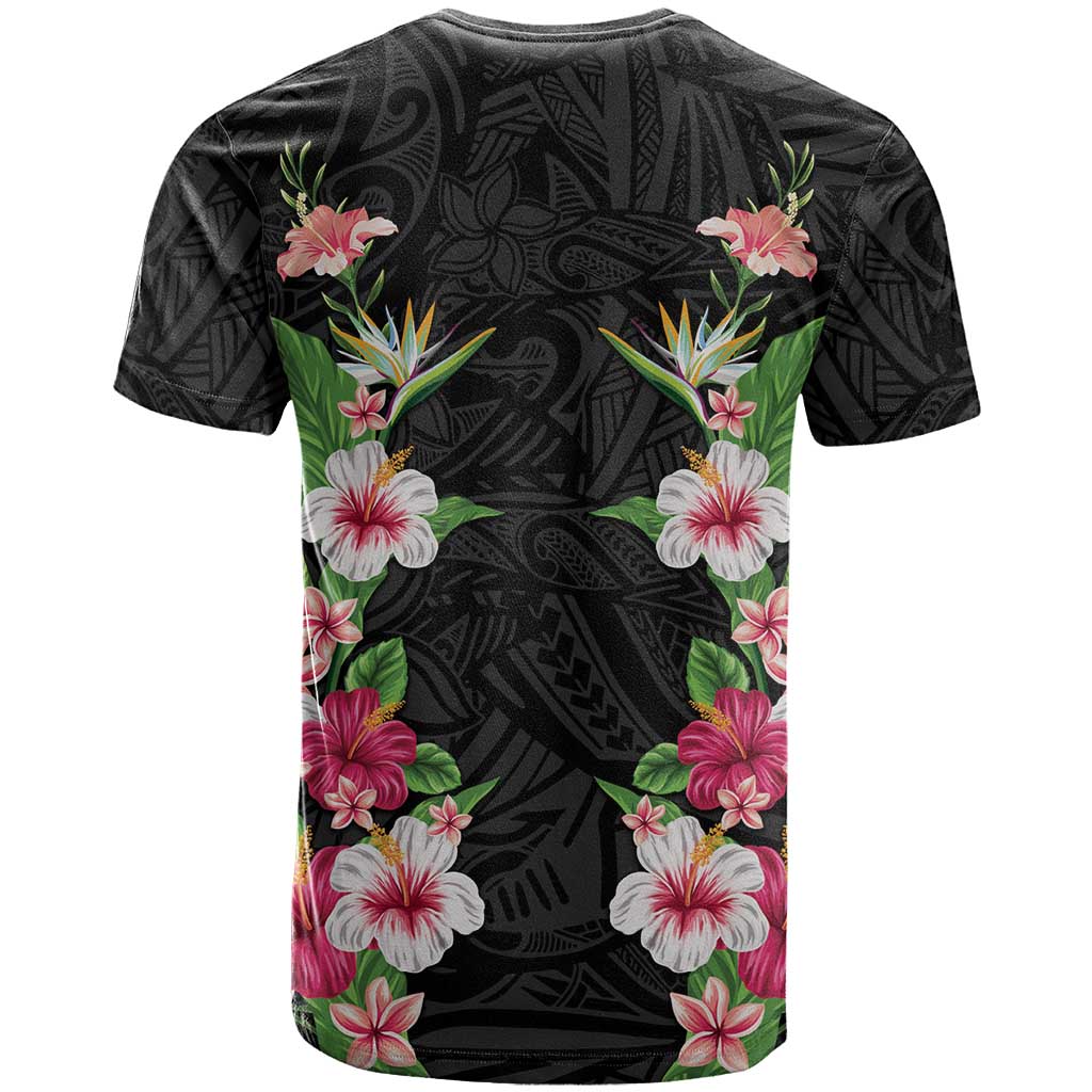 Hawaii Tropical Flowers T Shirt Black Polynesian Tattoo Art
