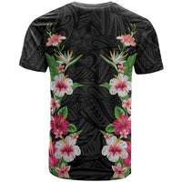 Hawaii Tropical Flowers T Shirt Black Polynesian Tattoo Art
