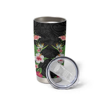 Hawaii Tropical Flowers Tumbler Cup Black Polynesian Tattoo Art