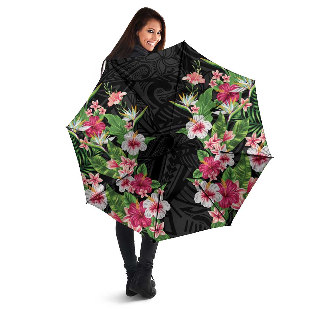 Hawaii Tropical Flowers Umbrella Black Polynesian Tattoo Art