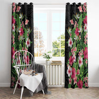 Hawaii Tropical Flowers Window Curtain Black Polynesian Tattoo Art