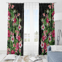 Hawaii Tropical Flowers Window Curtain Black Polynesian Tattoo Art