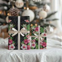 Hawaii Tropical Flowers Wrapping Paper Black Polynesian Tattoo Art