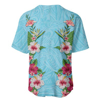 Hawaii Tropical Flowers Baseball Jersey Sky Blue Polynesian Tattoo Art