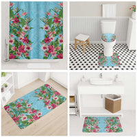 Hawaii Tropical Flowers Bathroom Set Sky Blue Polynesian Tattoo Art