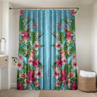 Hawaii Tropical Flowers Bathroom Set Sky Blue Polynesian Tattoo Art