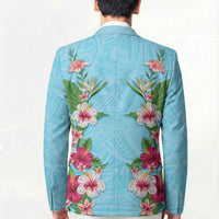 Hawaii Tropical Flowers Blazer Sky Blue Polynesian Tattoo Art