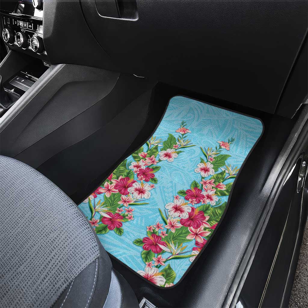 Hawaii Tropical Flowers Car Mats Sky Blue Polynesian Tattoo Art