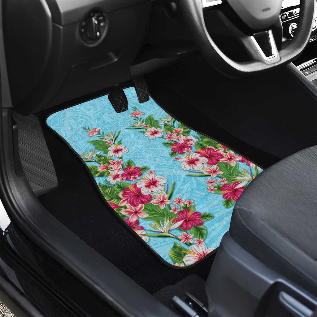 Hawaii Tropical Flowers Car Mats Sky Blue Polynesian Tattoo Art