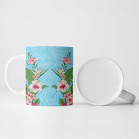 Hawaii Tropical Flowers Ceramic Mug Sky Blue Polynesian Tattoo Art