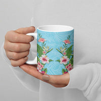 Hawaii Tropical Flowers Ceramic Mug Sky Blue Polynesian Tattoo Art