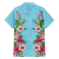 Hawaii Tropical Flowers Family Matching Mermaid Dress and Hawaiian Shirt Sky Blue Polynesian Tattoo Art LT05 - Polynesian Pride