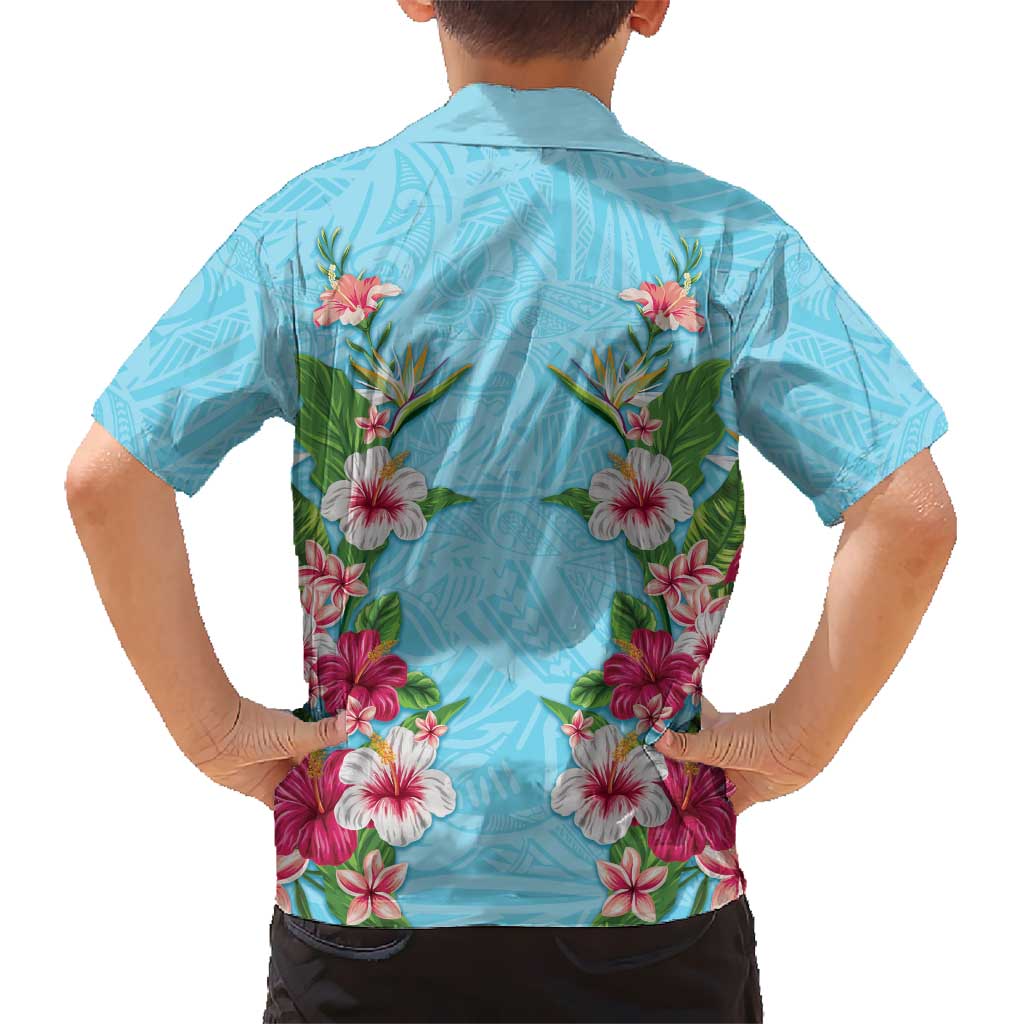 Hawaii Tropical Flowers Family Matching Summer Maxi Dress and Hawaiian Shirt Sky Blue Polynesian Tattoo Art LT05 - Polynesian Pride