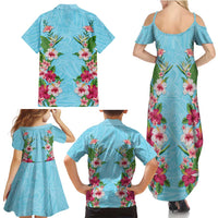 Hawaii Tropical Flowers Family Matching Summer Maxi Dress and Hawaiian Shirt Sky Blue Polynesian Tattoo Art LT05 - Polynesian Pride