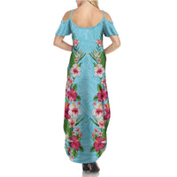Hawaii Tropical Flowers Family Matching Summer Maxi Dress and Hawaiian Shirt Sky Blue Polynesian Tattoo Art LT05 - Polynesian Pride