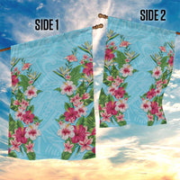 Hawaii Tropical Flowers Garden Flag Sky Blue Polynesian Tattoo Art