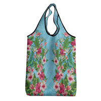 Hawaii Tropical Flowers Grocery Bag Sky Blue Polynesian Tattoo Art