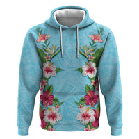 Hawaii Tropical Flowers Hoodie Sky Blue Polynesian Tattoo Art