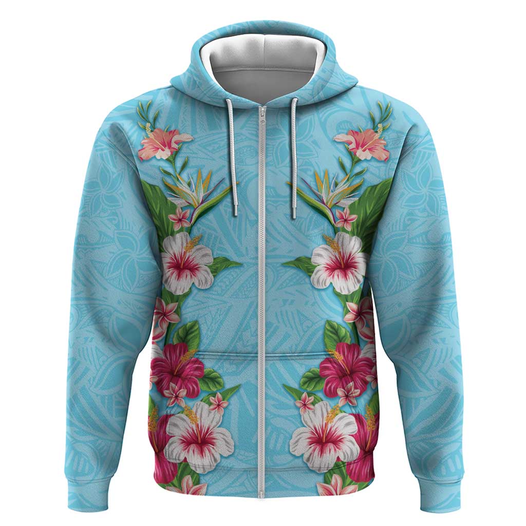 Hawaii Tropical Flowers Hoodie Sky Blue Polynesian Tattoo Art