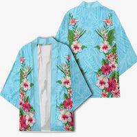 Hawaii Tropical Flowers Kimono Sky Blue Polynesian Tattoo Art