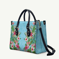 Hawaii Tropical Flowers Leather Bag Sky Blue Polynesian Tattoo Art