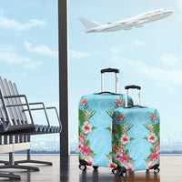 Hawaii Tropical Flowers Luggage Cover Sky Blue Polynesian Tattoo Art