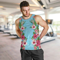 Hawaii Tropical Flowers Men Tank Top Sky Blue Polynesian Tattoo Art