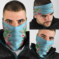 Hawaii Tropical Flowers Neck Gaiter Sky Blue Polynesian Tattoo Art