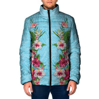 Hawaii Tropical Flowers Padded Jacket Sky Blue Polynesian Tattoo Art