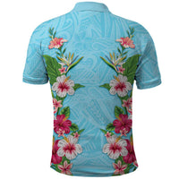 Hawaii Tropical Flowers Polo Shirt Sky Blue Polynesian Tattoo Art