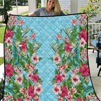 Hawaii Tropical Flowers Quilt Sky Blue Polynesian Tattoo Art