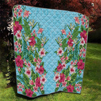 Hawaii Tropical Flowers Quilt Sky Blue Polynesian Tattoo Art