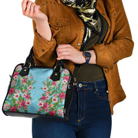 Hawaii Tropical Flowers Shoulder Handbag Sky Blue Polynesian Tattoo Art