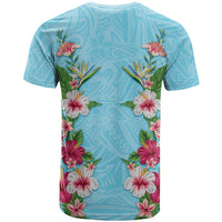 Hawaii Tropical Flowers T Shirt Sky Blue Polynesian Tattoo Art