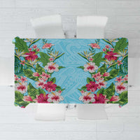 Hawaii Tropical Flowers Tablecloth Sky Blue Polynesian Tattoo Art