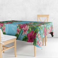Hawaii Tropical Flowers Tablecloth Sky Blue Polynesian Tattoo Art